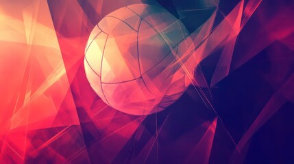 Poster - Abstract image of a volleyball amidst vibrant, geometric shapes and lighting effects.