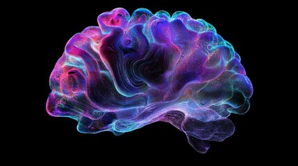 Poster - Colorful Abstract Representation of a Brain on a Black Background
