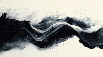 Poster - Abstract Black and White Waves of Paint with Textured Background