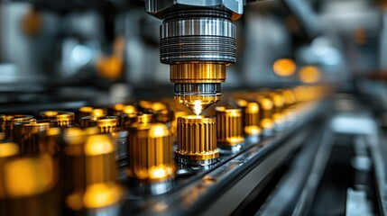 Poster - A precision laser cutting process on metallic components in an industrial setting.
