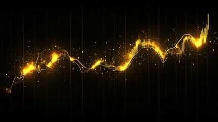 Poster - golden abstract financial chart with sparkling elements and trends