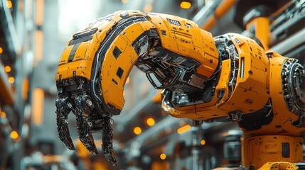 Poster - A robotic claw in an industrial setting, showcasing advanced technology and engineering.