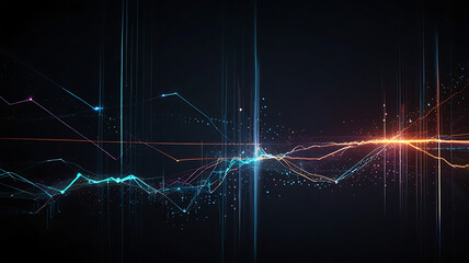 Abstract tech concept with glowing lines of light and digital particles on a dark backdrop