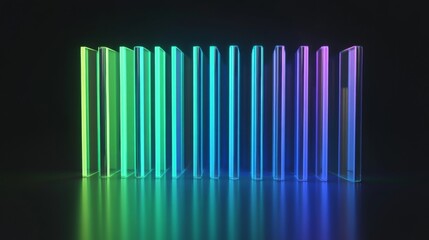 Poster - Colorful Neon Light Bars in a Dark Background with Reflections