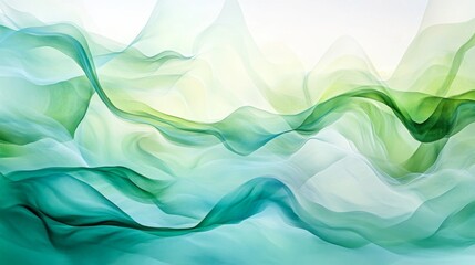Fototapete - Abstract Waves of Green and Blue flowing in Beautiful Formation