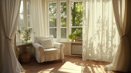 Poster - Bright and Airy Living Room with Natural Light and Greenery