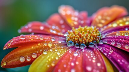 Poster - Close-Up of Vibrant Flower Petals with Water Droplets on Surface