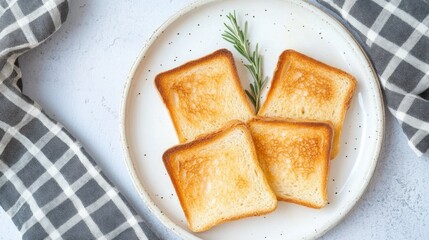 Poster - Freshly Toasted Bread Slices with a Touch of Rosemary Garnish