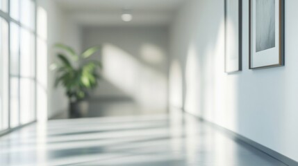 Wall Mural - a hallway with a plant and pictures on the wall