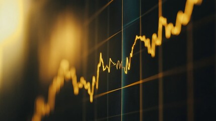 Poster - golden stock market graph with upward trend and fluctuations