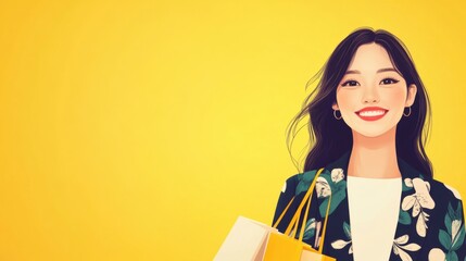 Wall Mural - a woman holding shopping bags and smiling