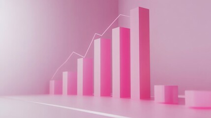 Fototapete - Pink Colorful Bar Graph with Trend Line on Soft Background