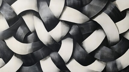 Poster - Abstract Black and White Woven Pattern with Smooth Curves and Lines