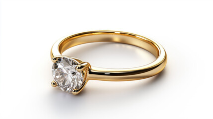 Wall Mural - Classic gold ring with a diamond on a white background