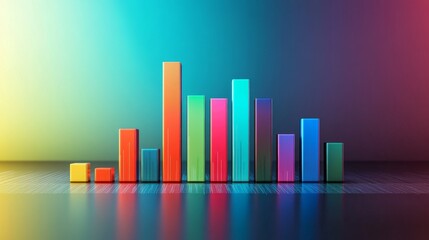 Fototapete - Colorful Bar Graph with Reflections on Modern Gradient Background