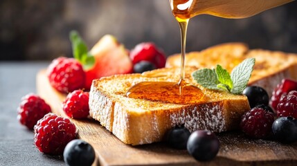 Poster - Delicious Breakfast with Toast, Berries and Honey Drizzle