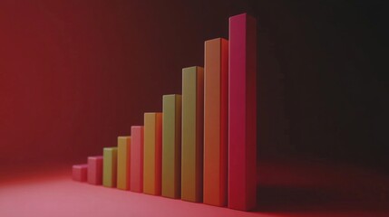 Poster - Colorful Bar Graph on Red Background Representing Growth and Success