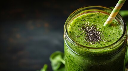 Wall Mural - Refreshing green smoothie garnished with chia seeds in a mason jar