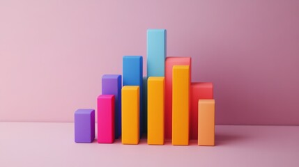 Aufkleber - Colorful Building Blocks Forming Graph Chart on Pastel Background
