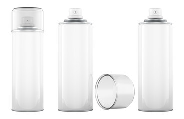 Poster - Metal bottle spray aerosols with cap and without. Mockup, template. 3D rendering isolated on transparent background
