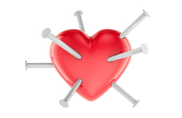 Poster - Heart pierced by nails, 3D rendering isolated on transparent background