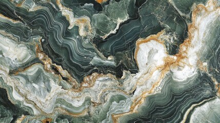 Poster - Elegant Green and White Marble Texture with Golden Veins Design