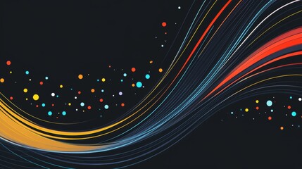 Aufkleber - Abstract Colorful Flowing Lines and Dots on Dark Background