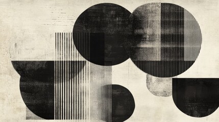 Aufkleber - Abstract Black and White Composition with Geometric Shapes and Lines