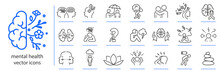 mental health icons, anxiety or stress icon set, mental personality problem simple symbols, linear vector illustration, outline editable stroke