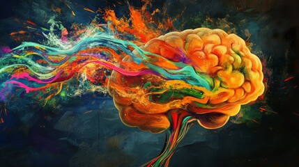 Aufkleber - Colorful Abstract Brain with Vibrant Waves of Creative Energy
