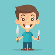 © Johny - Cheerful kid cartoon with fork and knife in flat design for dining concept