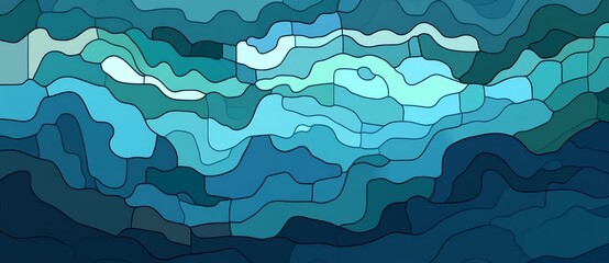 Poster - A colorful, horizontally aligned banner adorned with a curvy background illustration using medium aqua marine, very dark blue, and teal blue hues.