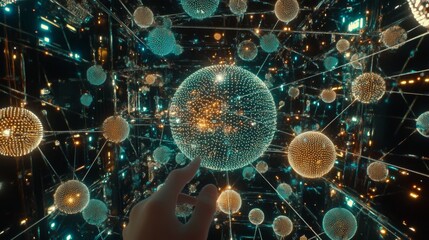 Poster - Technology connection and digital big data concept. Abstract depiction of digital data flow against a blue background. Transmission of big data. Transfer and storage of data sets, blockchain,