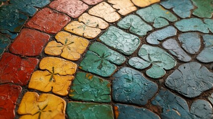 Vibrant colored tiles creating a mosaic pattern on the ground in a public space