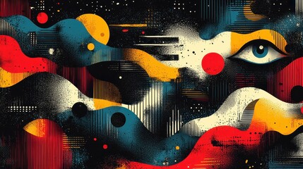 Poster - Abstract Art Composition Featuring Eye with Colorful Wave Patterns