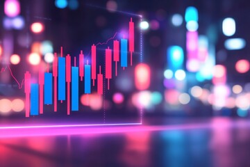 Poster - A visual representation of stock market development, business investment activities, and data analysis methodologies, featuring digital financial charts, graphs, and indicators on a blurred dark blue