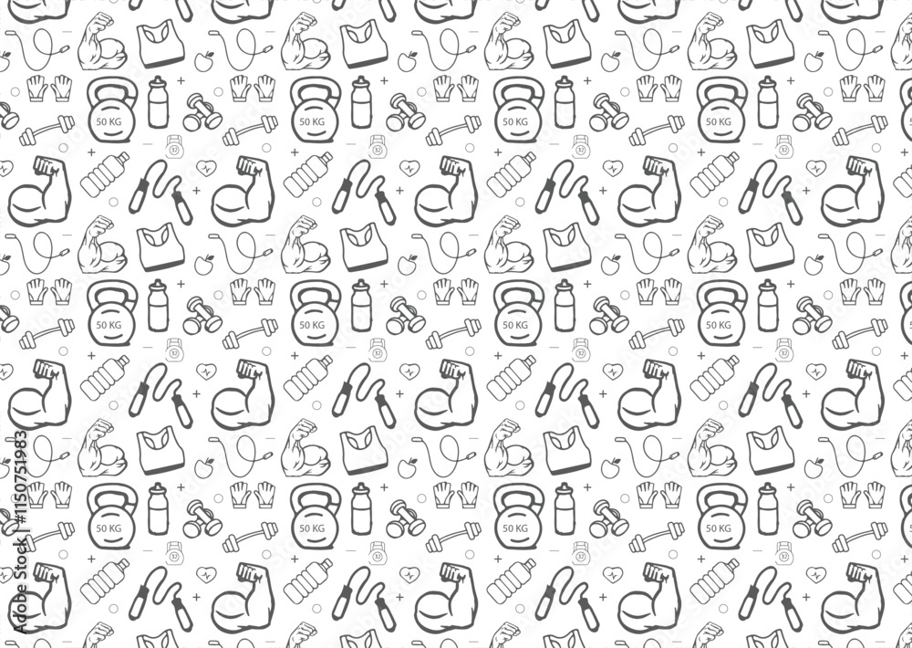 Seamless workout sport pattern. Fitness and gym icons pattern ...