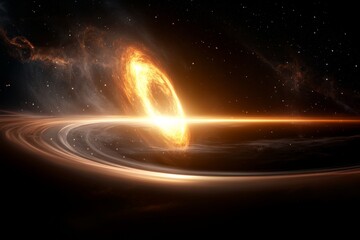 depiction of a black hole surrounded by cosmic dust and vibrant energy in the depths of space
