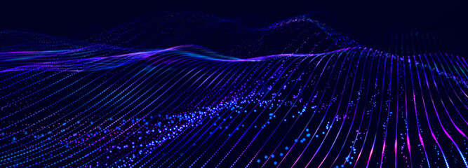 Fototapete - Lights background. Colored music wave. Big data digital code. Futuristic dots Illustration. 3D
