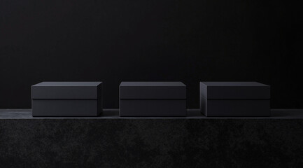 Poster - Three Black Boxes Minimalist Dark Background Product Display