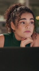 Aufkleber - Woman, tired and bored in office for working late, night or creative designer at digital agency. Female person, burnout and fatigue as exhausted by project deadline with sleepy, lazy or rest as staff