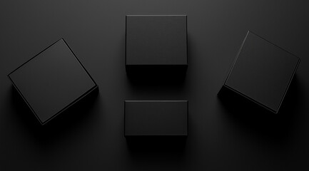 Poster - Four Black Square Boxes on Dark Background, Minimalist Product Display