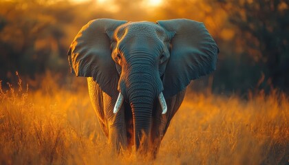 Wall Mural - Elephant in the wild with vibrant lighting, dynamic movement, peaceful nature setup