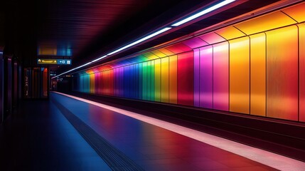 Wall Mural - Subway station with vibrant lighting, sleek design, dynamic energy