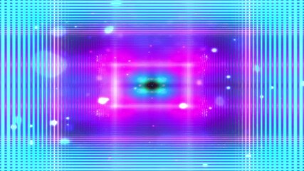 Aufkleber - Geometric neon design with glowing blue and pink frame, abstract gradient background, and bokeh highlights