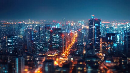 Wall Mural - Urban skyline at night with vibrant lights, sleek city setup, dynamic energy