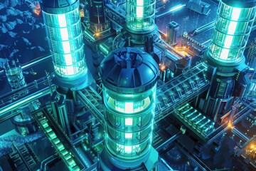 Leinwandbilder - Intricate futuristic machinery with glowing orange elements and a dark metallic background showcasing advanced technology and design