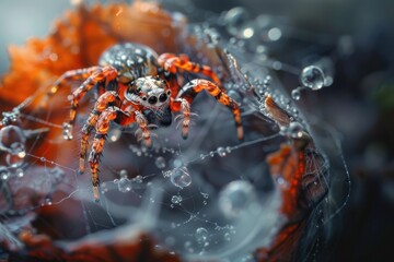 Aufkleber - Close-up of a vibrant insect exploring colorful moss in a forest setting during daylight hours in nature's habitat