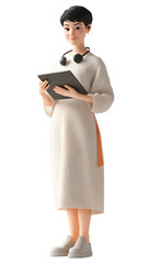 Poster - A stylized female character in a white outfit holding a tablet, wearing headphones, suggesting a tech or educational context.