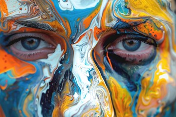 Poster - Creative expression through vibrant face painting showcasing intricate designs and colorful patterns